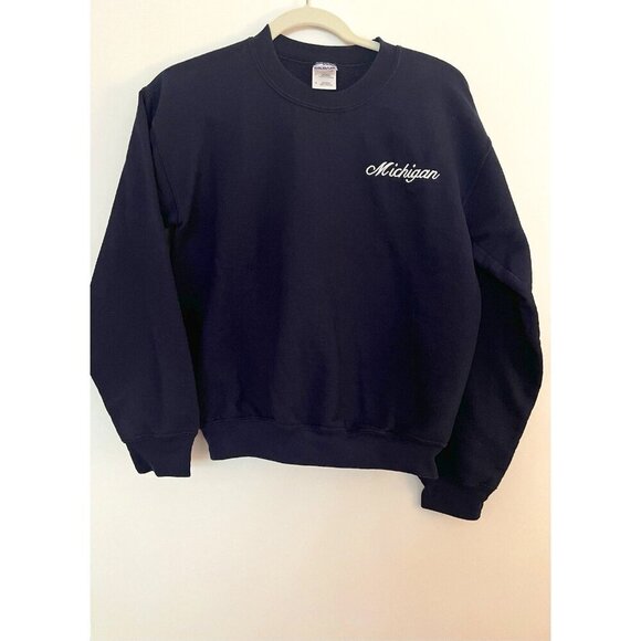 Gildan Tops - Vintage Y2K Michigan scripted embroidered blue sweatshirt sz S preppy Gildan